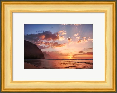 Framed Sunset Along The Coast Of Kauai, Hawaii Print