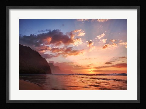 Framed Sunset Along The Coast Of Kauai, Hawaii Print