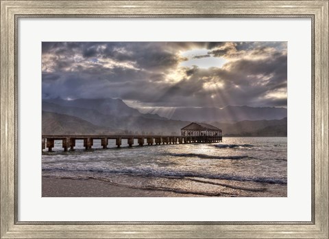Framed Hanalei Pier At Sunset, Maui, Hawaii Print