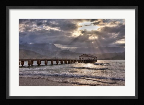 Framed Hanalei Pier At Sunset, Maui, Hawaii Print