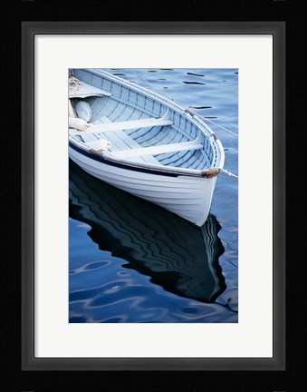 Framed Dinghy Moored At Dock, Rockport, Maine Print