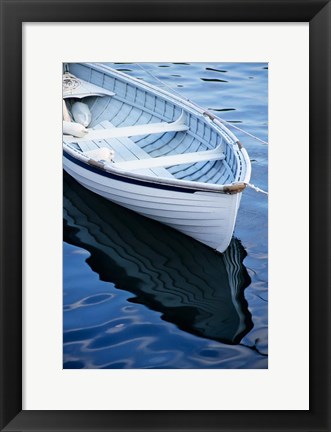 Framed Dinghy Moored At Dock, Rockport, Maine Print