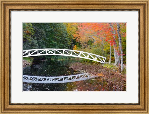 Framed White Footbridge In Autumn, Somesville, Maine Print
