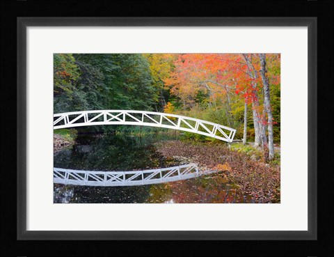 Framed White Footbridge In Autumn, Somesville, Maine Print