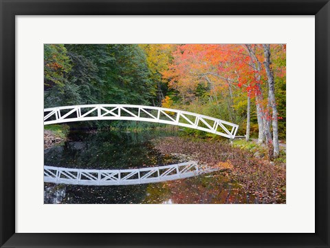 Framed White Footbridge In Autumn, Somesville, Maine Print