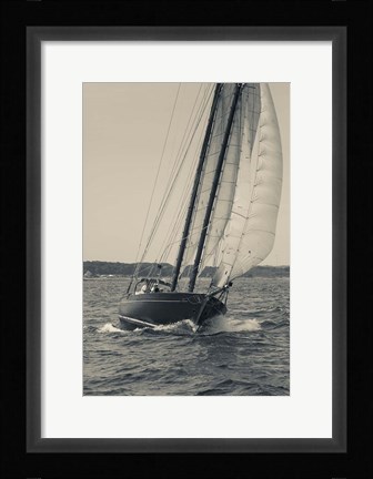Framed Single Schooner In Cape Ann, Massachusetts (BW) Print