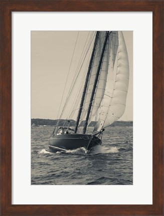 Framed Single Schooner In Cape Ann, Massachusetts (BW) Print