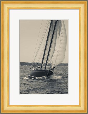 Framed Single Schooner In Cape Ann, Massachusetts (BW) Print