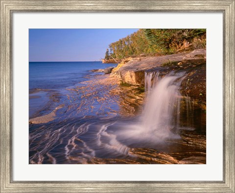 Framed Waterfall Flows Across Sandstone Shore At Miners Beach Print
