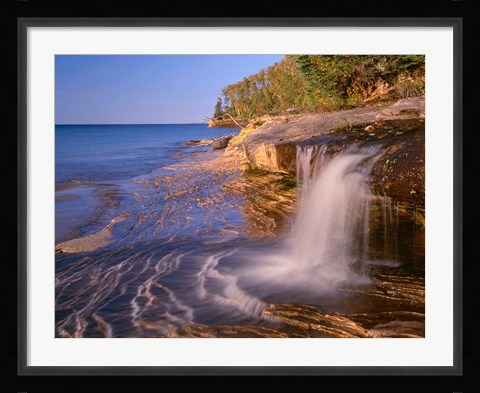 Framed Waterfall Flows Across Sandstone Shore At Miners Beach Print