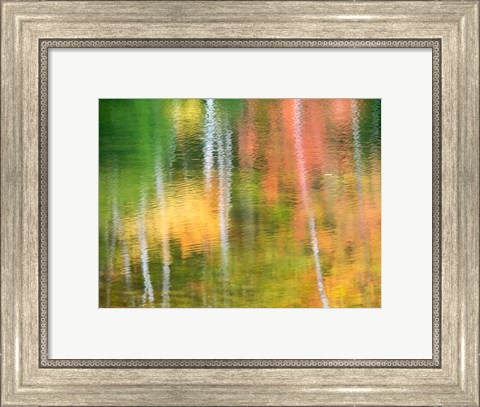 Framed Panned Motion Blur Of An Autumn Woodland Reflection Print