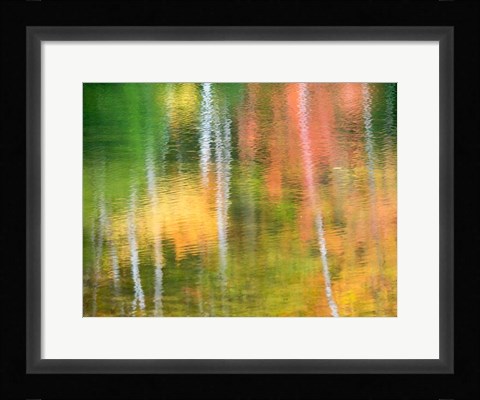 Framed Panned Motion Blur Of An Autumn Woodland Reflection Print