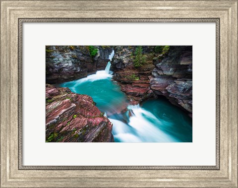 Framed St Mary Falls, Glacier National Park, Montana Print