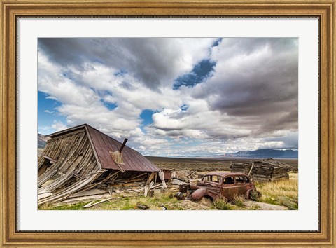 Framed Collapsed Building And Rusted Vintage Car, Nevada Print
