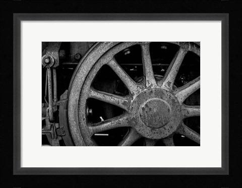 Framed Rusted Train Wheel, Nevada (BW) Print