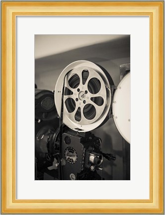 Framed Vintage Film Projector At The Kimo Theater, New Mexico Print