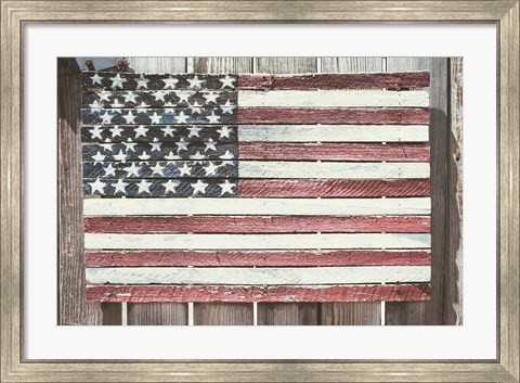 Framed Worn Wooden American Flag, Fire Island, New York Print