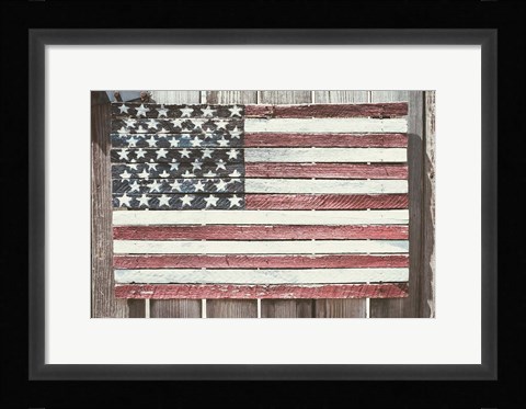 Framed Worn Wooden American Flag, Fire Island, New York Print