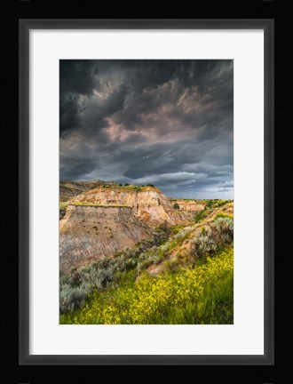 Framed Thunderstorm Approach On The Dakota Prairie Print