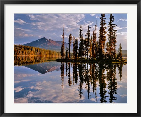 Framed Diamond Peak Reflecting In Summit Lake, Oregon Print