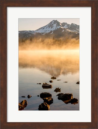 Framed Misty Sparks Lake With Mt Bachelor, Oregon Print