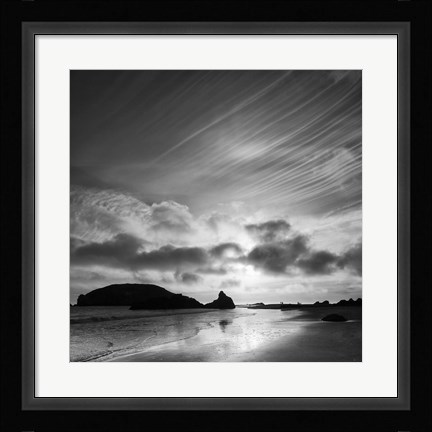 Framed Harris Beach State Park At Sunset, Oregon (BW) Print