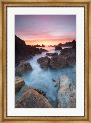 Framed Soft Sunset And Incoming Tide At Harris Beach State Park, Oregon Print