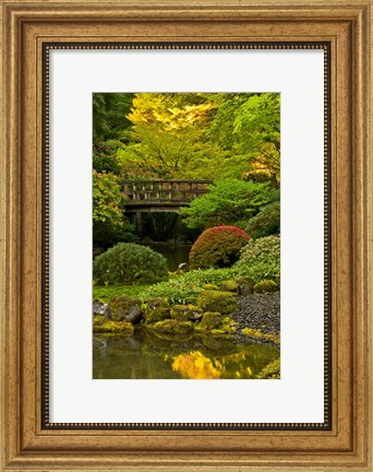 Framed Moon Bridge, Portland Japanese Garden, Oregon Print