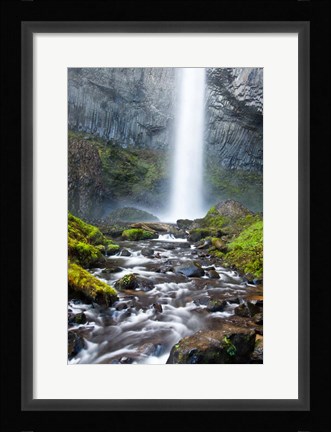 Framed Latourell Falls And Creek, Columbia Gorge, Oregon Print