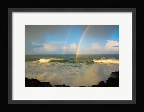Framed Double Rainbow Over Depoe Bay, Oregon Print