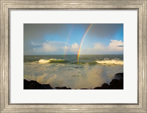 Framed Double Rainbow Over Depoe Bay, Oregon Print