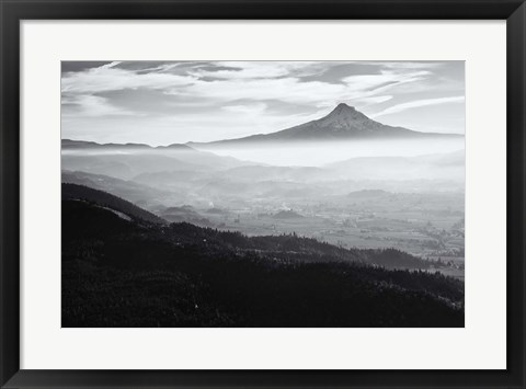 Framed Smoke In The Hood River Valley, Oregon (BW) Print
