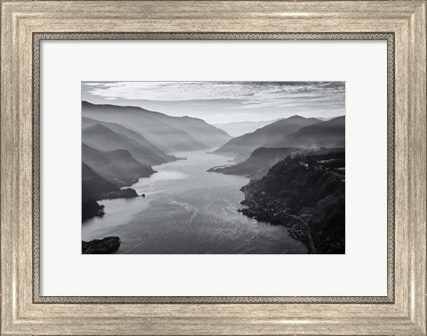 Framed Aerial Landscape Of The Columbia Gorge, Oregon (BW) Print