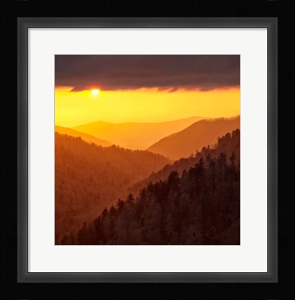 Framed Sunset Light Fills Valley Of The Great Smoky Mountains Print