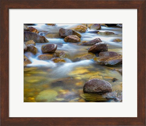 Framed Water Flowing Over Rocks In The Little Cottonwood Creek Print