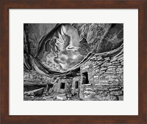 Framed Anasazi Granary, Cedar Mesa, Utah (BW) Print