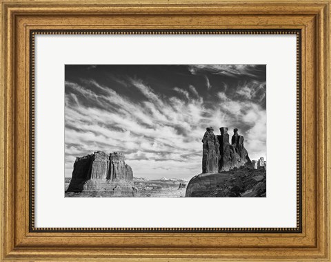 Framed Three Gossips, Arches National Park, Utah (BW) Print