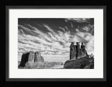 Framed Three Gossips, Arches National Park, Utah (BW) Print