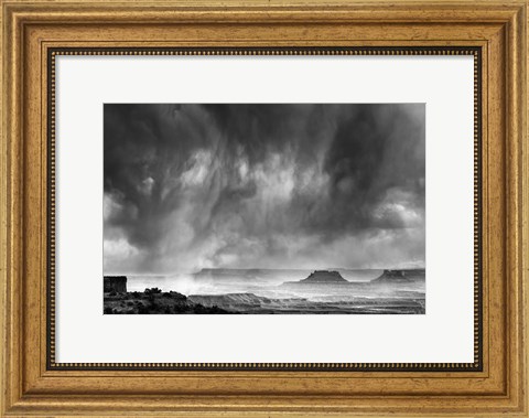 Framed Rainstorm From A Canyon Overlook, Utah (BW) Print