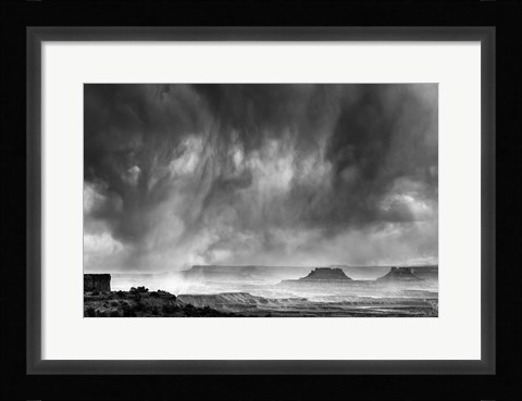 Framed Rainstorm From A Canyon Overlook, Utah (BW) Print