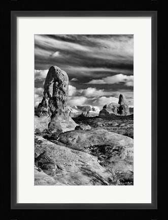 Framed Turret Arch And The La Sal Mountainsm Utah (BW) Print
