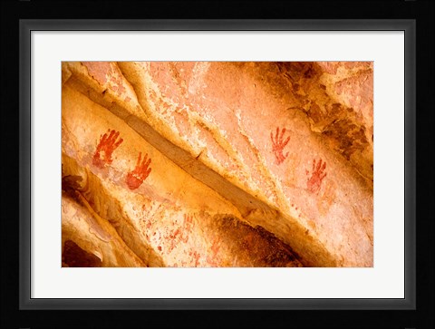 Framed Painted Hand Prints At The Double Stack Ruin, Utah Print