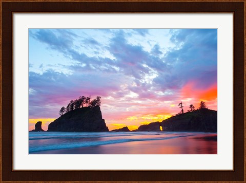 Framed Second Beach At Sunset, Washington State Print
