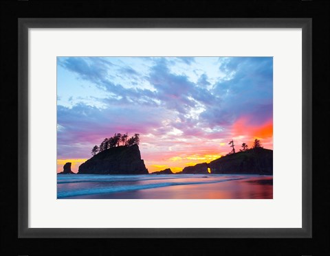 Framed Second Beach At Sunset, Washington State Print
