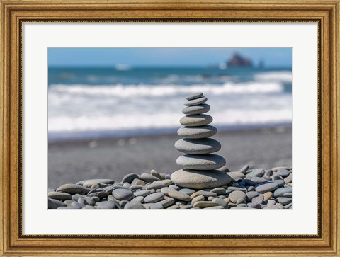 Framed Stacked Beach Rocks, Washington State Print