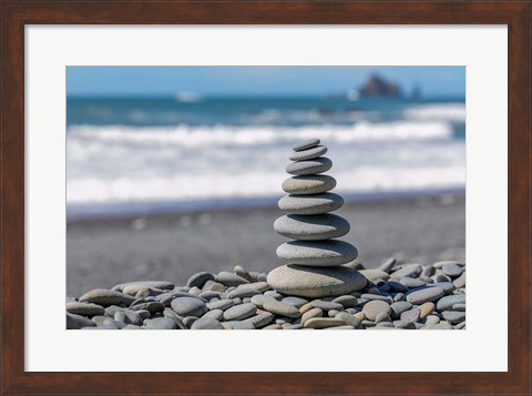 Framed Stacked Beach Rocks, Washington State Print