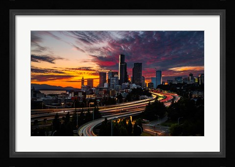 Framed Sunset View Of Downtown Seattle Print