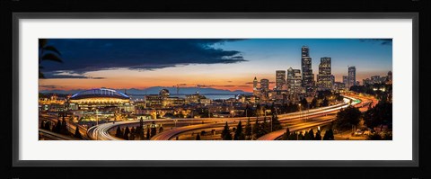 Framed Sweeping Sunset View Over Downtown Seattle Print