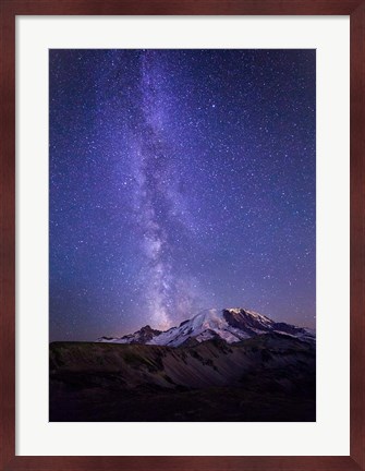 Framed Stars And The Milky Way Above Mt Rainier And Burroughs Mountain Print