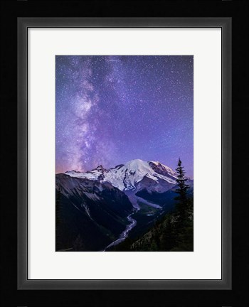 Framed White River Valley Looking Toward Mt Rainier On A Starlit Night Print